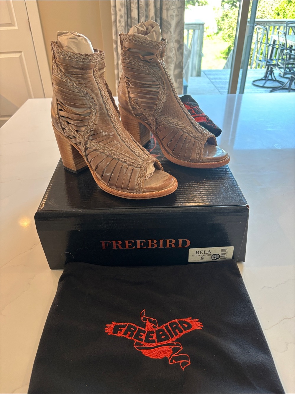 Freebird by Steven Taupe Braided Open-Toe Heeled Booties